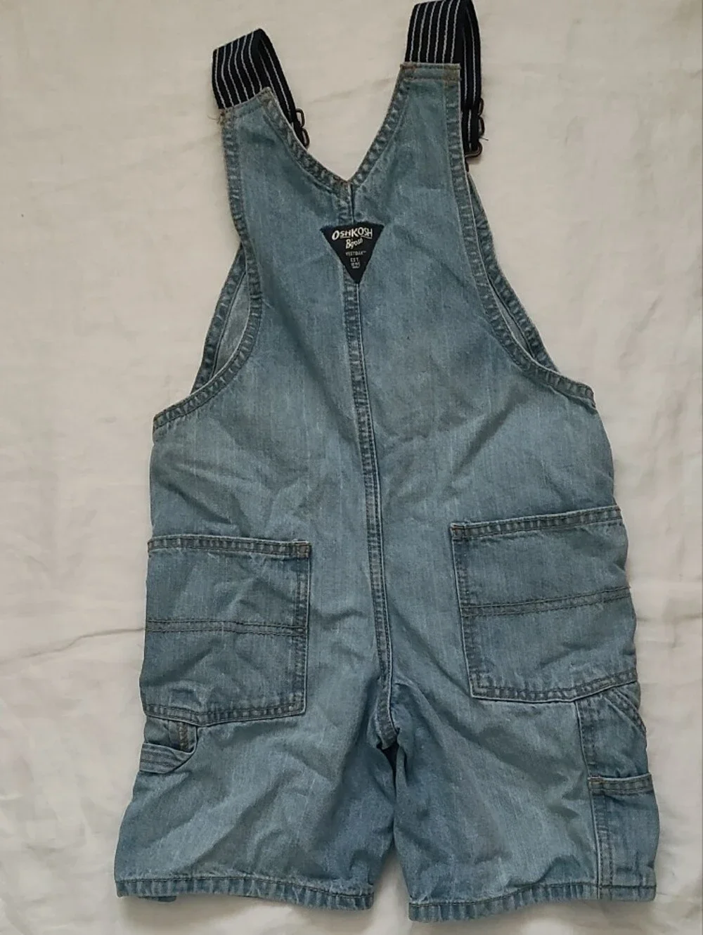 OshKosh B'gosh Light Wash Denim Short Overalls with Striped Straps